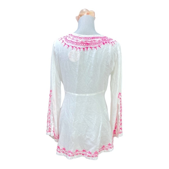 VINTAGE HAVANA WHITE AND NEON PINK EMBROIDERED GYPSY
TUNIC TOP size M - Picture 3 of 14